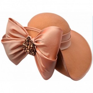 Fedoras Ladies 100% Wool Felt Feather Cocktail British Formal Party Hat - Bow-camel - C512NG5X1KK $66.85