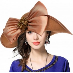 Fedoras Ladies 100% Wool Felt Feather Cocktail British Formal Party Hat - Bow-camel - C512NG5X1KK $60.56