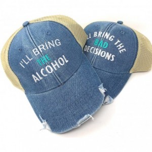Baseball Caps Set of 2 I'll Bring The Alcohol/Bad Decisions Light Denim Distressed Trucker Hats - C818GC5NYKT $62.17