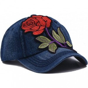 Baseball Caps Unisex Rose Embroidered Adjustable Dad Hat- Cute Baseball Sun Visor Cap - Dark Blue - Green - CK189MXNW5W $31.22