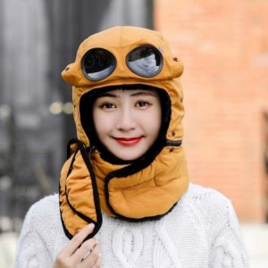 Balaclavas Unisex Warm Waterproof Trapper Hat Ear Flap Thermal Neck Warmer Winter Hat with Goggles - Yellow - C518ARO74G6 $38.66
