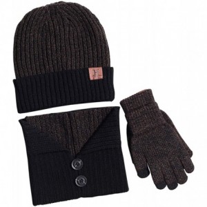 Skullies & Beanies Men's Winter Beanie Hat & Button Scarf & Touchscreen Gloves 3 Pieces Warm Knitted Set for Men - Coffee - C...