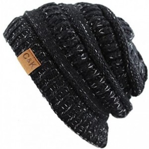 Skullies & Beanies Soft Stretch Cable Knit Warm Chunky Beanie Skully Winter Hat - 2. Two Tone Black-2 - CL12N2F2ZR9 $25.61