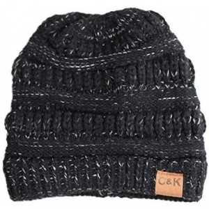 Skullies & Beanies Soft Stretch Cable Knit Warm Chunky Beanie Skully Winter Hat - 2. Two Tone Black-2 - CL12N2F2ZR9 $21.30