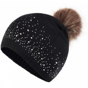 Skullies & Beanies Women Plush Ball Winter Headwear Stretchy Soft Knitted Hats Skullies & Beanies - Black - CP1928GU9DR $23.59