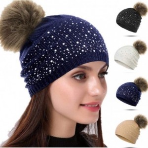 Skullies & Beanies Women Plush Ball Winter Headwear Stretchy Soft Knitted Hats Skullies & Beanies - Black - CP1928GU9DR $41.15