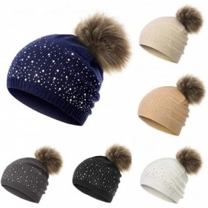 Skullies & Beanies Women Plush Ball Winter Headwear Stretchy Soft Knitted Hats Skullies & Beanies - Black - CP1928GU9DR $41.15