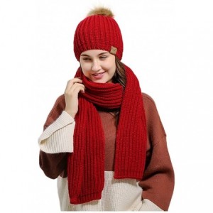 Skullies & Beanies Women's Knitted Scarf Winter Hat Crochet Hat Warm Scarf and Hat Set - Red - CM186RHAS4T $39.90