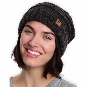 Skullies & Beanies Slouchy Cable Knit Beanie for Women - Warm & Cute Winter Hats for Cold Weather - Black Gray - CH184AKWK0D ...