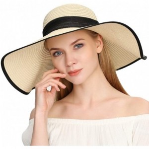 Sun Hats Beach Sun Hat for Women Bow-knot UV UPF 50+Travel Foldable Wide Brim Straw Hat - Beige02 - CU18QEXL3X0 $32.27