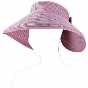Visors Roll up Straw Wide Brim Bowknot Beach Sun Hat Visor - Pink - CJ12I60D9N7 $33.38