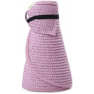 Visors Roll up Straw Wide Brim Bowknot Beach Sun Hat Visor - Pink - CJ12I60D9N7 $33.38