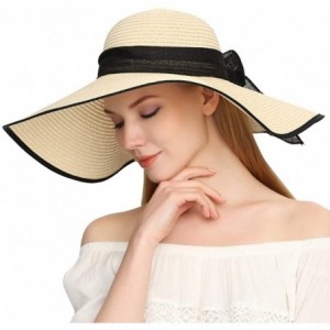 Sun Hats Beach Sun Hat for Women Bow-knot UV UPF 50+Travel Foldable Wide Brim Straw Hat - Beige02 - CU18QEXL3X0 $29.24