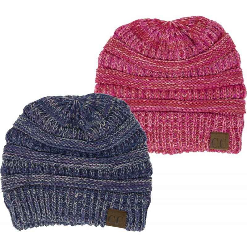 Skullies & Beanies Trendy Warm Chunky Soft Marled Cable Knit Slouchy Beanie - 1 Purple (2)- 1 Red/Pink (10) Bundle - CH18HA5T...