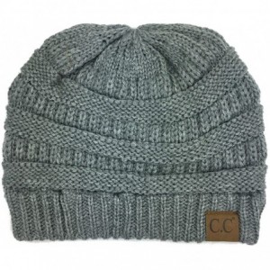 Skullies & Beanies Soft Stretch Chunky Cable Knit Slouchy Beanie Hat - Light Melange Grey - C2186GHTKQW $23.92