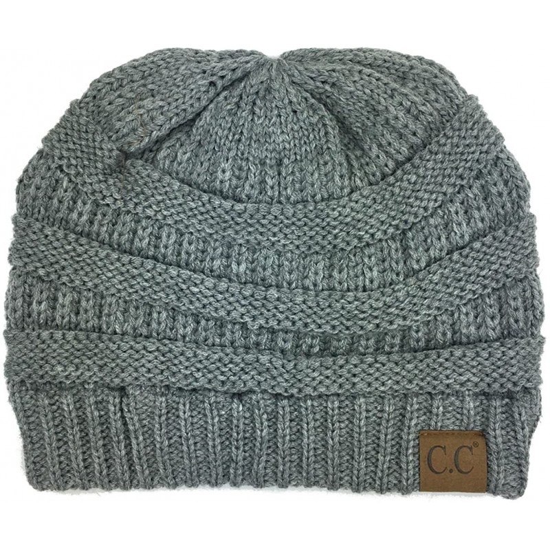 Skullies & Beanies Soft Stretch Chunky Cable Knit Slouchy Beanie Hat - Light Melange Grey - C2186GHTKQW $21.67