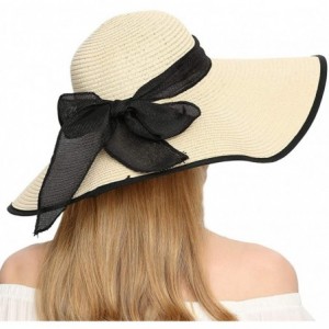 Sun Hats Beach Sun Hat for Women Bow-knot UV UPF 50+Travel Foldable Wide Brim Straw Hat - Beige02 - CU18QEXL3X0 $31.14