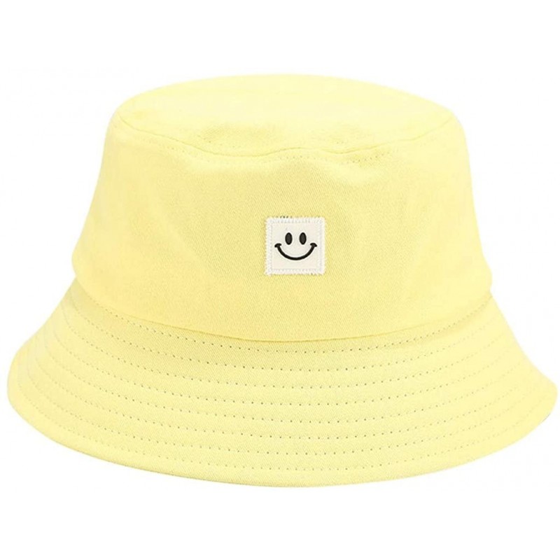 Bucket Hats Unise Hat Summer Travel Bucket Beach Sun Hat Smile Face Visor - Yellow - CS1945SDUZ8 $19.71