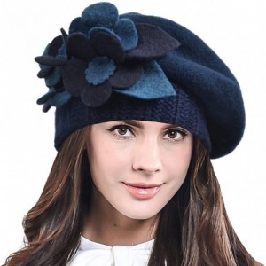 Berets Lady French Beret 100% Wool Beret Chic Beanie Winter Hat HY023 - Navy - CG12OB8LA68 $38.16