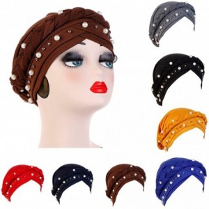 Skullies & Beanies Women Hijab Beading Pearl Braid Turban Hat Head Scarf Cancer Chemo Beanies Bandana Headwrap Cap - Gray - C...