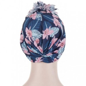 Skullies & Beanies Muslim Hat Pleated Twist Turbans for Women African Printing India Chemo Cap Hairwrap Headwear - Navy - C51...
