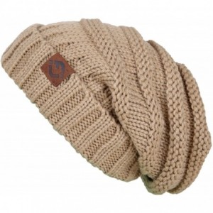 Skullies & Beanies Oversized Slouchy Warm Knit FJ Beanie - Camel - CJ12MN12TR7 $30.76