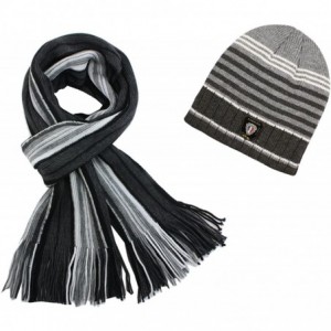 Skullies & Beanies Acrylic Men's Fashion Classic Colorful Stripes Cap Hat Scarf Set - Gray - CM11CMTE1DL $27.38