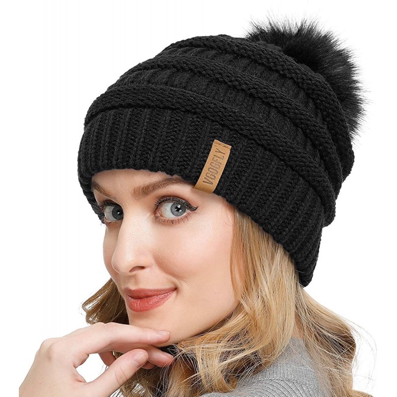 Women Knit Slouchy Beanie Pom Hat - CD18ADQ6HCI
