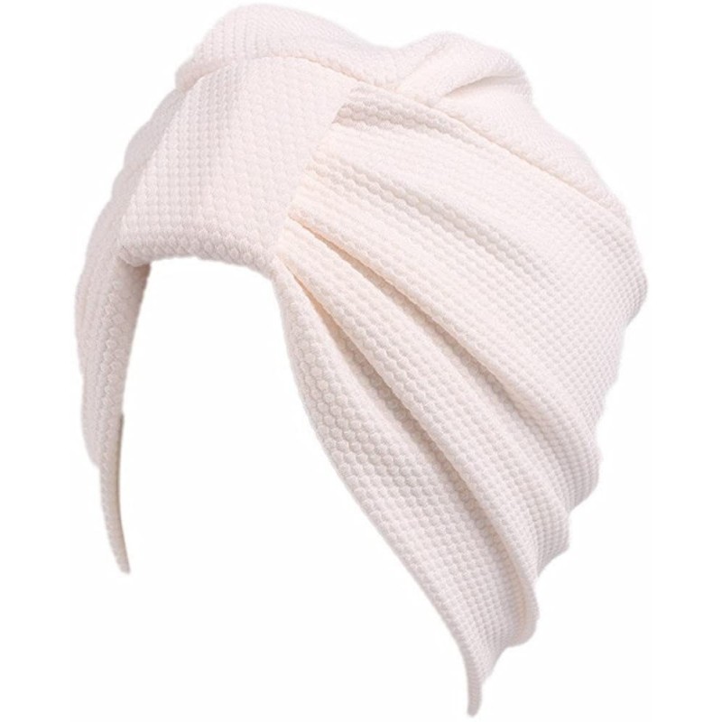 Baseball Caps Women Solid Pre Tied Yoga Cancer Chemo Hat Beanie Turban Stretch Head Wrap Cap - White - CK185A3TT0E $17.59