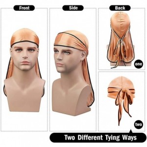 Skullies & Beanies Satin Silk Head Wrap Durag Long Tail Beanies for Men Headwraps Cap - 3pcs Gold&wine Red&navy - C218HCTAHS3...