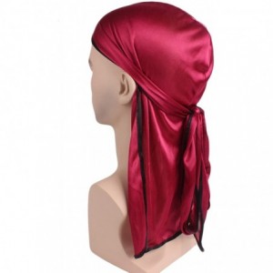Skullies & Beanies Satin Silk Head Wrap Durag Long Tail Beanies for Men Headwraps Cap - 3pcs Gold&wine Red&navy - C218HCTAHS3...