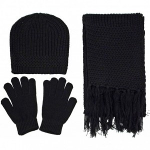 Skullies & Beanies Women's 3 Piece Winter Set - Knitted Beanie- Scarf- Gloves - Black - CC187MO59R2 $26.31