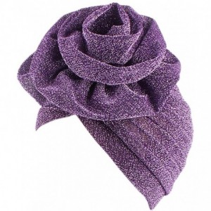 Skullies & Beanies Shiny Flower Turban Shimmer Chemo Cap Hairwrap Headwear Beanie Hair Scarf - Purple - C218ZW4YX6S $8.04