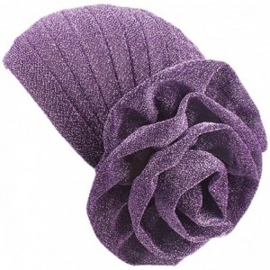 Skullies & Beanies Shiny Flower Turban Shimmer Chemo Cap Hairwrap Headwear Beanie Hair Scarf - Purple - C218ZW4YX6S $19.46