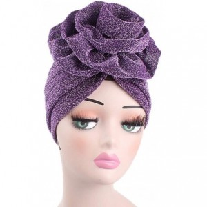 Skullies & Beanies Shiny Flower Turban Shimmer Chemo Cap Hairwrap Headwear Beanie Hair Scarf - Purple - C218ZW4YX6S $19.46