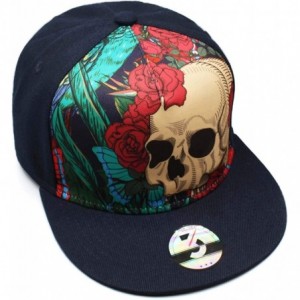 Baseball Caps Black American Skull Fitted Flat Brim Baseball Cap Snapback for Men Women Trucker Hat - Skull Rose - CY18IG485I...