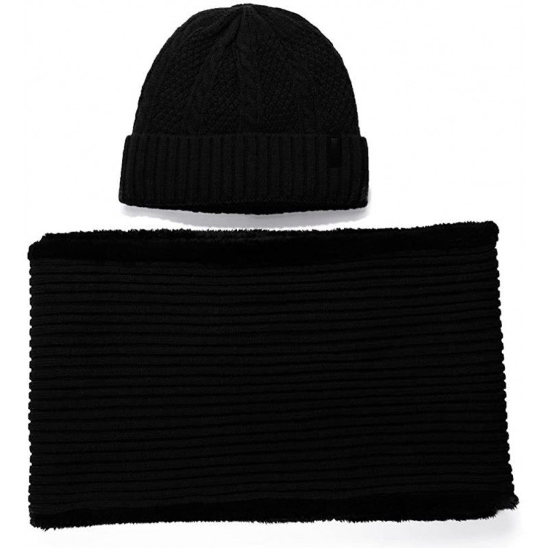 Skullies & Beanies 2 Piece Wool Knit Hat & Scarf Sets Fleece Lined Winter Beanie Neck Warmer - 89219_black - CG186R6Y87Q $28.93