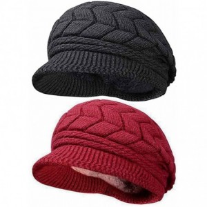 Skullies & Beanies Womens Winter Hat Girls Warm Outdoor Wool Knit Crochet Snow Cap - _2hats(black+red) - CE12O7JVWY0 $36.08