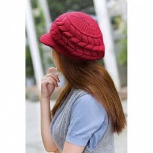 Skullies & Beanies Womens Winter Hat Girls Warm Outdoor Wool Knit Crochet Snow Cap - _2hats(black+red) - CE12O7JVWY0 $31.57