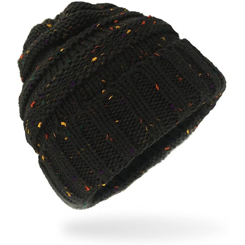Skullies & Beanies Women's Warm Chunky Thick Stretchy Knit Beanie Skull Cap Winter Knitting Warm Hat - Black - CV1864D02SO $1...