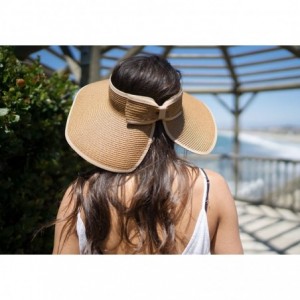 Visors Lullaby Women's UPF 50+ Packable Wide Brim Roll-Up Sun Visor Beach Straw Hat - Light Coffee - CO183AT9ALQ $32.22