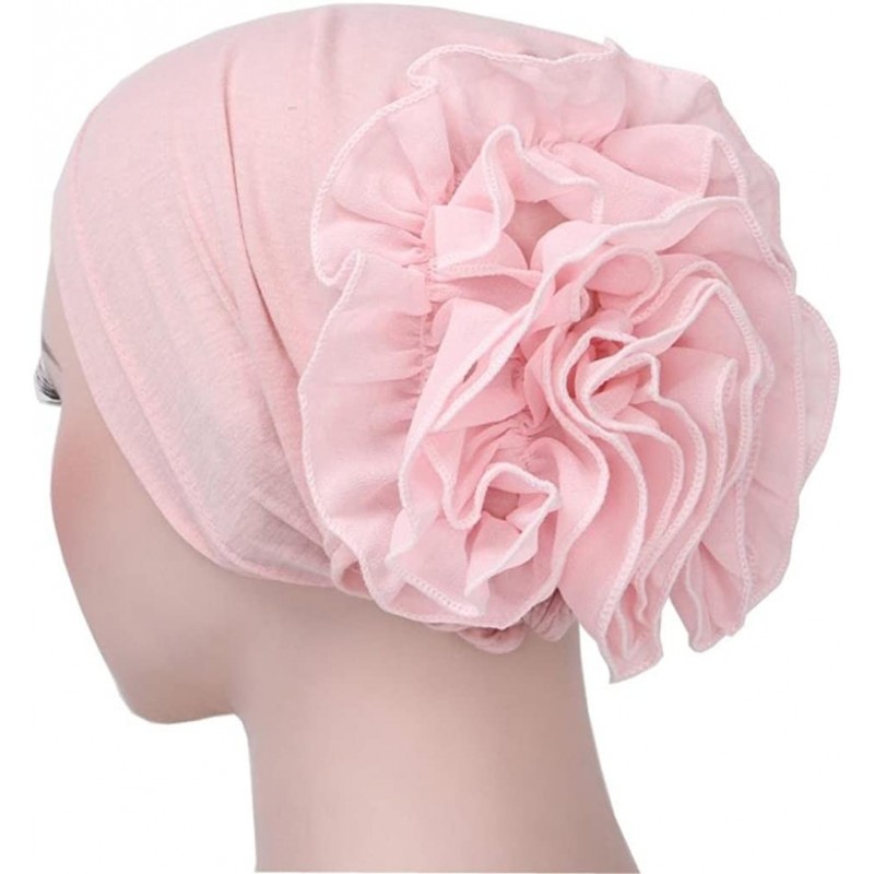 Skullies & Beanies Women Flower Muslim Ruffle Cancer Chemo Hat Beanie Turban Head Wrap Cap - Pink - CS187A78URI $17.09