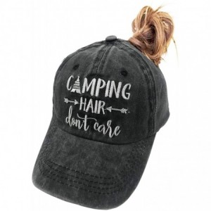 Baseball Caps Camping Hair Don't Care Ponytail Hat Vintage Washed Distressed Baseball Dad Cap for Women - Black - CR18X03H94K...