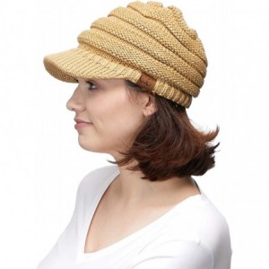 Skullies & Beanies Hatsandscarf Exclusives Women's Ribbed Knit Hat with Brim (YJ-131) - Gold Metallic - CJ18I5AXOS4 $17.05