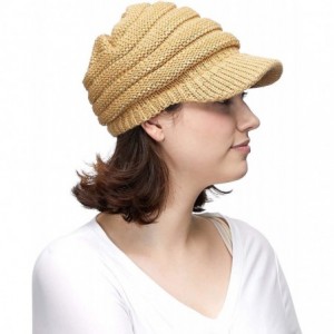 Skullies & Beanies Hatsandscarf Exclusives Women's Ribbed Knit Hat with Brim (YJ-131) - Gold Metallic - CJ18I5AXOS4 $17.05