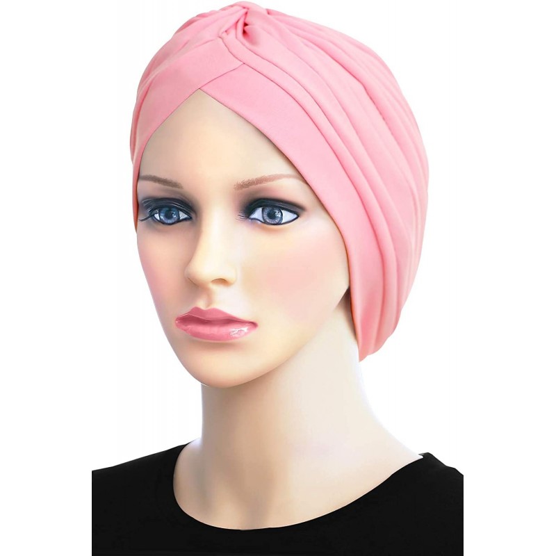 Skullies & Beanies Turban Hat Cap for Women Stylish Cotton Chemo Beanie Hat Caps - Pink - CK18IYRT94G $41.03