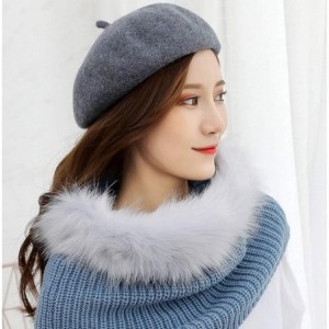 Berets Women Wool Beret Hat French Artist Solid Color Beanie Cap - Grey - CY18IGGIZKH $19.23