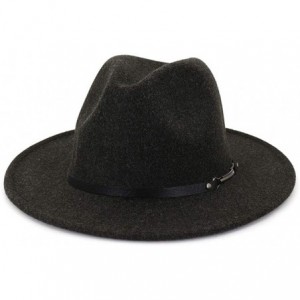 Fedoras Womens Classic Wool Fedora with Belt Buckle Wide Brim Panama Hat - Sheet Belt-black - CF18Z3YK64W $33.46