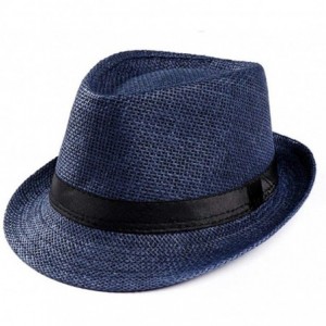 Sun Hats Women Straw Panama Hat Fedora Beach Sun Hat Wide Brim Straw Roll up Hat - Navy - C718T8ILGO0 $47.58