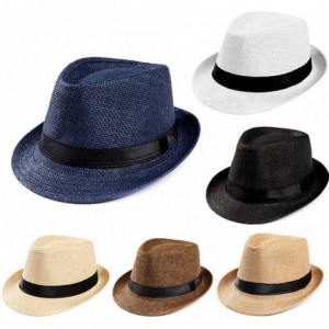 Sun Hats Women Straw Panama Hat Fedora Beach Sun Hat Wide Brim Straw Roll up Hat - Navy - C718T8ILGO0 $40.38